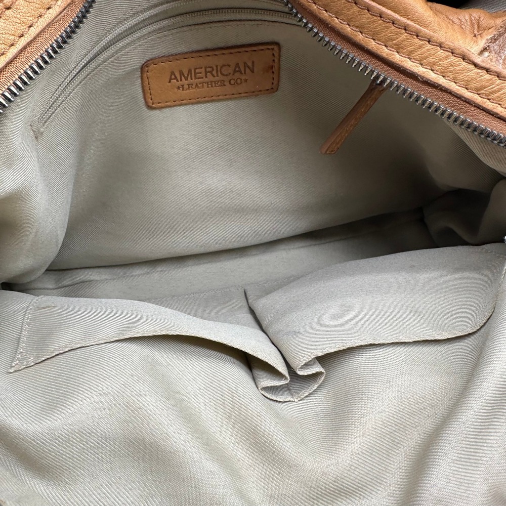 American Leather Co Lenox Tan Triple Entry Pebbled Leather Satchel Hobo Bag - Picture 10 of 13